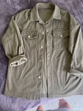 Women's Olive Green Snap-Front Overshirt Jacket